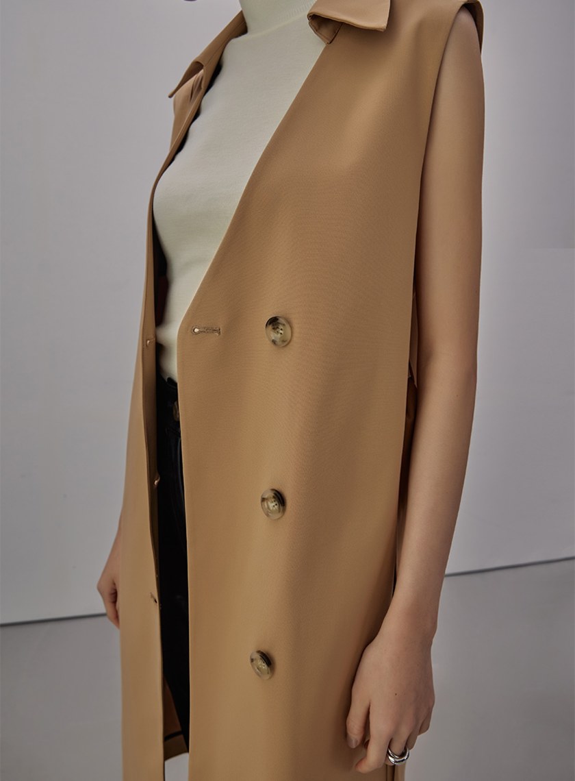 率性無袖長版風衣外套